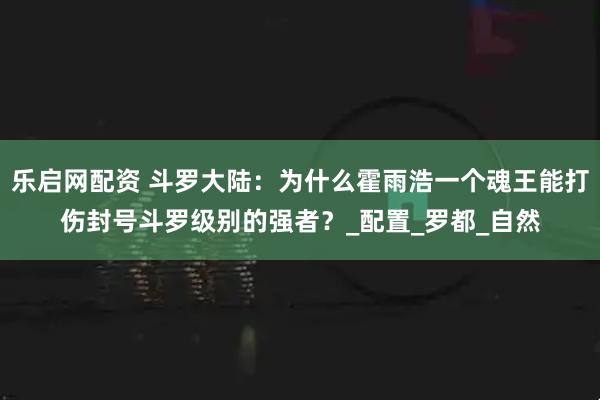 乐启网配资 斗罗大陆：为什么霍雨浩一个魂王能打伤封号斗罗级别的强者？_配置_罗都_自然